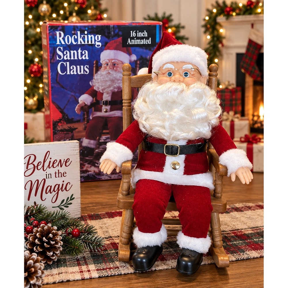 Vintage 1991 Gemmy Rocking Santa Claus 16" Animated Singing Jingle Bells w/ Box